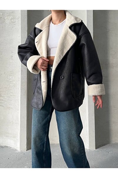 Ekim Store Νέα σεζόν βελούδινο πλαστικοποιημένο παλτό με κουμπιά