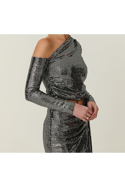 neslihansarıca Silver Blouse, Single Sleeve Sequins Blouse