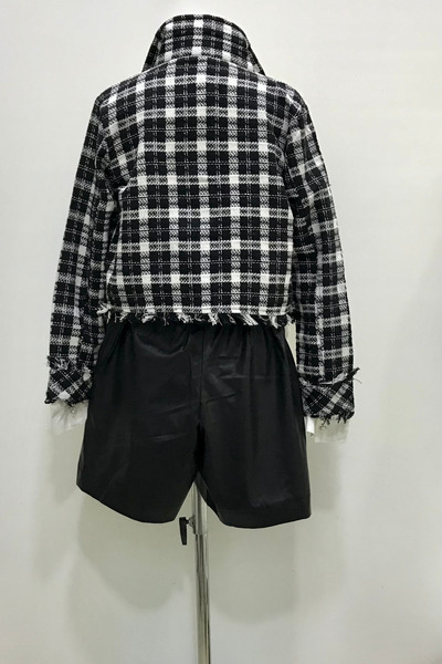 Çikoby KIZ ÇOCUK KARELİ TÜVİT CEKET- DERİ ŞORT- GÖMLEK TAKIM