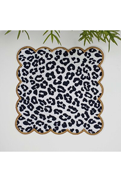 decofav Siyah Leopar Desenli Nakış Kenar Kokteyl Peçetesi 1 Adet