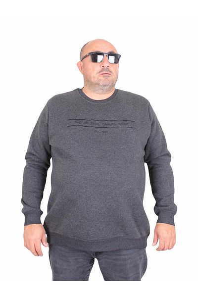 MocGrande Ανδρικό φούτερ μεγάλου μεγέθους - 3ip Original, Crew Neck, ANTHRACITE MELANGE 24203