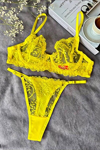 Moldina Set sutien pentru damă, cu sârmă cu flori galbene