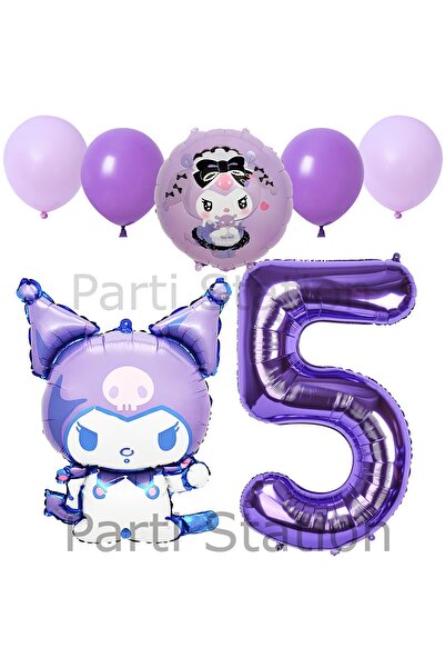 Parti Station Kuromi 5 Yaş Mor Balon Set Anime Sanrio Hello Kitty Kuromi Kons...