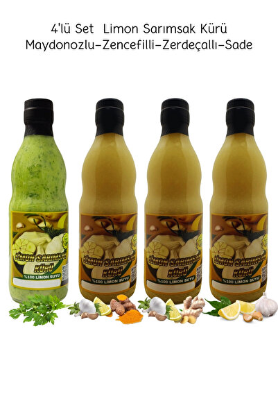 ayşeana yöresel Limon Sarımsak Kürü 4 x 500 ml Cam El Yapımı (Sade-Zencefil-Z...