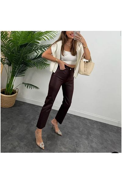 ALYA BUTİK Claret Red Waxed Jeans