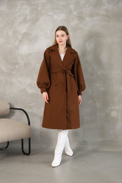 dezer Balloon Sleeve Lined Stamp Coat