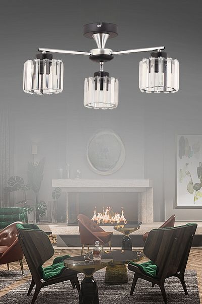 ESSLİGHT Cemre 3-Light Plafonier Chandelier (Crystal Stone) Living Room Bedroom Kitchen Young Room Office