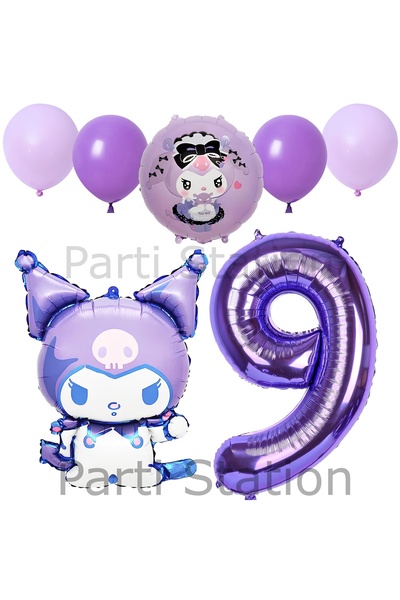 Parti Station Kuromi 9 Yaş Mor Balon Set Anime Sanrio Hello Kitty Kuromi Kons...
