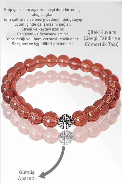 Tesbih Atölyesi Aaa Certified Strawberry Quartz Bracelet - with Silver Attachment