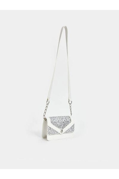 LC Waikiki Dívčí taška přes rameno Lcw Accessories White Glitter Chain Strap