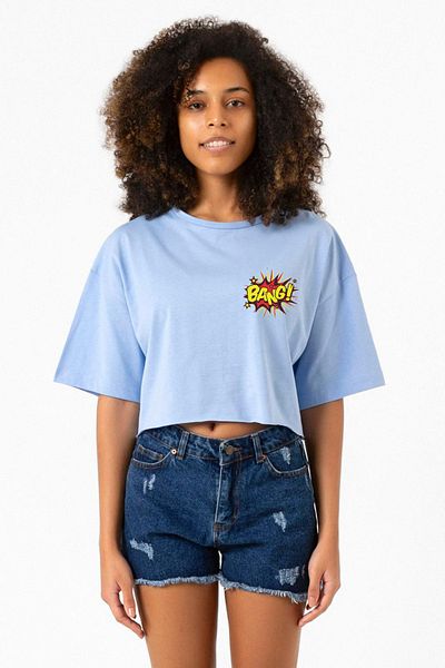 Tshirthane Big Bang Theory Bang Logo Baby Blue Women's Crop Tshirt