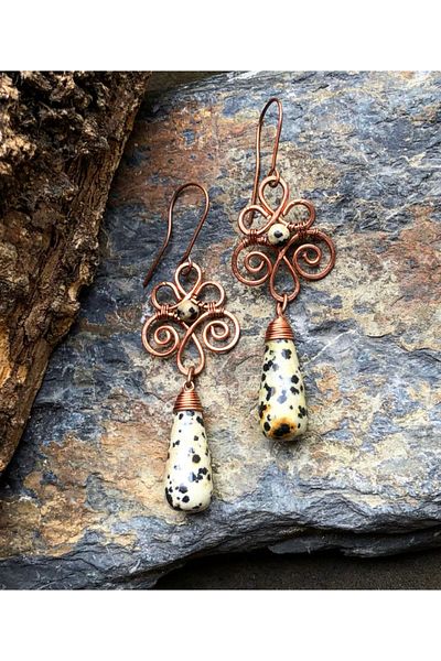 MODA Handmade Copper Wire Winding Jasper Natural Stone Earrings