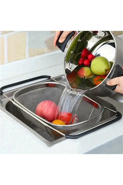 BRE HOME سلة مصفاة حوض مطبخ مستطيلة من الفولاذ المقاوم للصدأ مقاس 24 × 36 سم ...