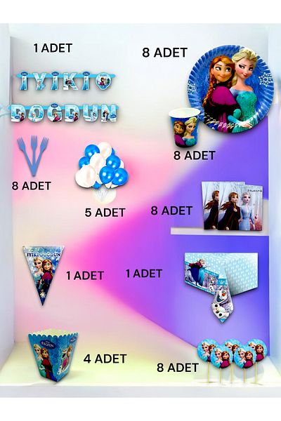 VibeHome Frozen Themed Ultra Luxury Set for 8 - Birthday Party and Fun Events