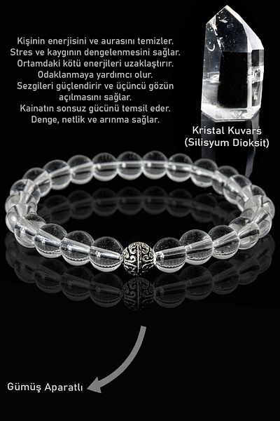 Tesbih Atölyesi Aaa Certified Clear Crystal Quartz Bracelet - with Silver Attachment