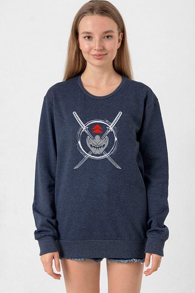 Tshirthane Ghost of Tsushima Samurai Mask Indigo Women's 2Ip Sweatshirt