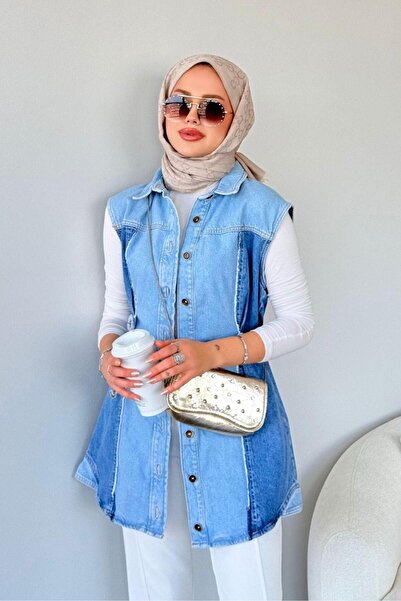 Sezi Moda Giyim JEAN Джинсовий жилет Синій