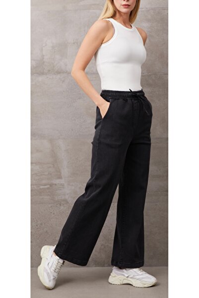 Heyya Дамски черни дънки с широки крачоли