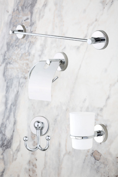 MultiStore Krom 4lü Banyo Aksesuar Seti Uzun Havluluk/tuvalet Kağıtlığı/borno...