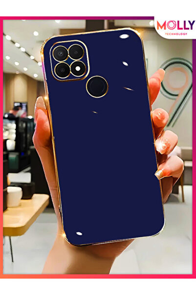 Molly Oppo A15 - A15s Uyumlu  Klein Mavisi Kenarları Gold Detaylı Lüks Siliko...