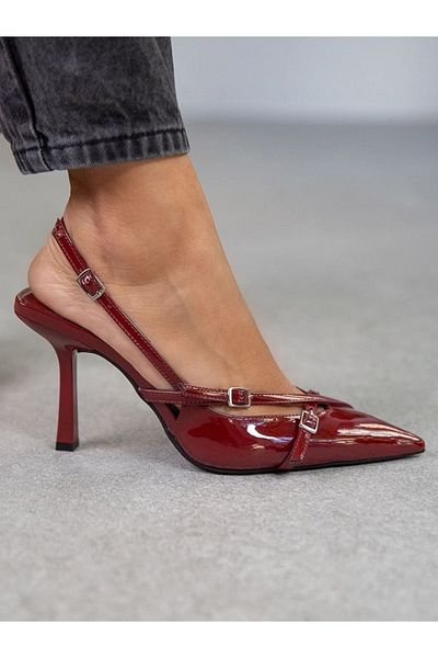 ONFA MODA Cataramă din piele lacuită roșie Claret Stiletto Nope