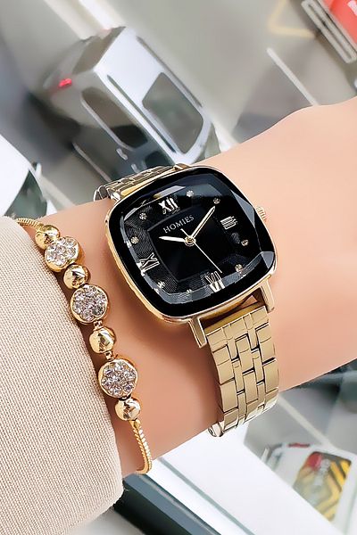 Homies 3 Atm Waterproof Gold Black Women's Wristwatch - Steel Cord and Bracelet HMBY2028C2