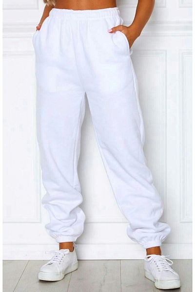 FUNSTYLE Pantaloni de trening din bumbac alb cu picior elastic de iarnă