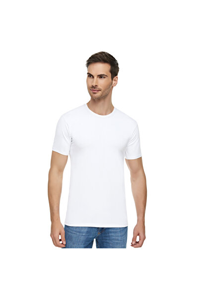 Pi Giyim Tricou pentru bărbați, alb, din bumbac pieptănat, cu gât crew, pachet de 6