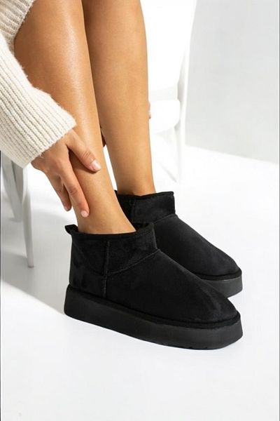 LANDSHOES Women's Tan Mini Suede Sheepskin High Thick Sole Winter Boots