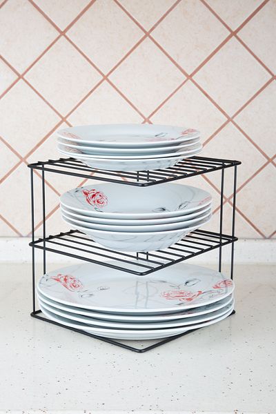 MultiStore Black 3-Tier In-Cabinet Shelf Organizer Kitchen Organizer Plate Cup Organizer
