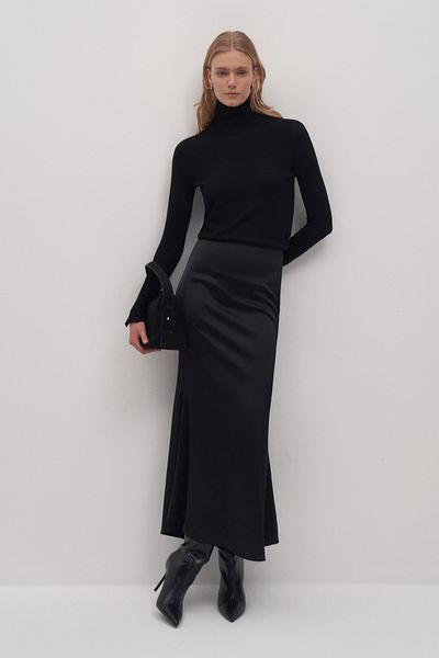 Mathilda By Çiğdem Bilici Black Lume Maxi Satin Skirt