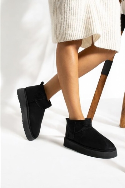 LANDSHOES Kadın Taba Mini Süet Içi Kürklü Yüksek Kalın Taban Kışlık Bot