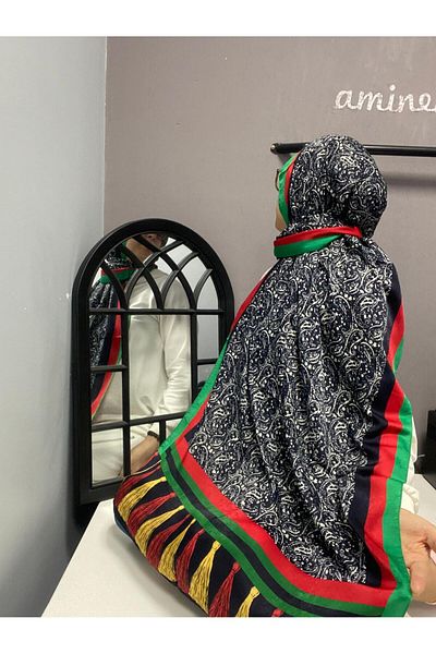 AMİNENESİL Cardion Premium Aminesil Shawl - Ethnic Pattern, Μαύρο Κόκκινο Χρώμα