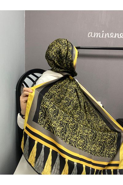 AMİNENESİL Cardion Premium Shawl - Amminenesil, Ethnic Pattern, Κίτρινο και Μαύρο Χρώμα