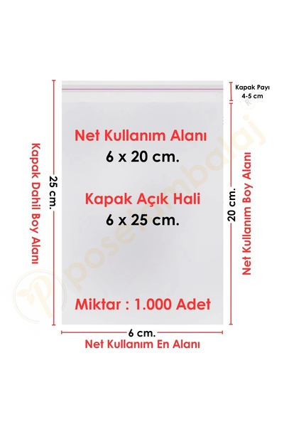 CarpCorn 6x20+5 Cm. (6*25) 1.000 Adet - Şeffaf Bantlı Yapışkanlı Opp Jelatin ...