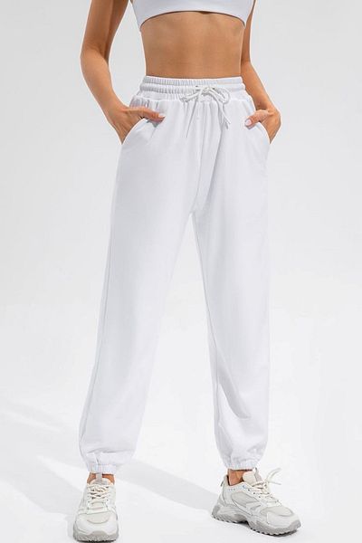 FUNSTYLE Pantaloni de trening din bumbac alb cu 3 fire pentru femei
