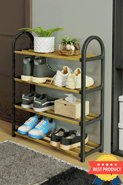 WWSHOP 4 Katlı 1.sınıf Süper Kalite Siyah Ahşap Ayakkabılık-Çiçeklik-Dekoratif