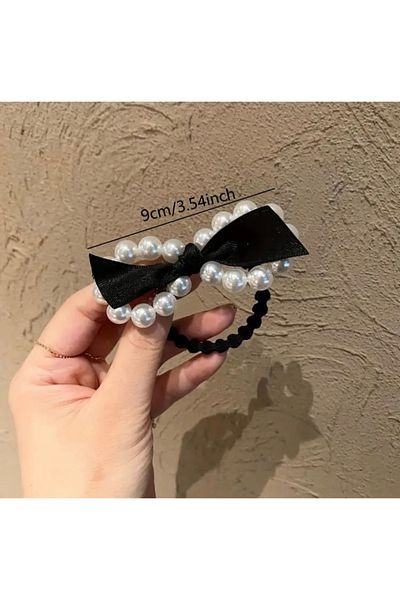 Accessories Vanilla Avenue 1 bucată Accesoriu de păr elegant pentru femei cu perle cu fundă neagră