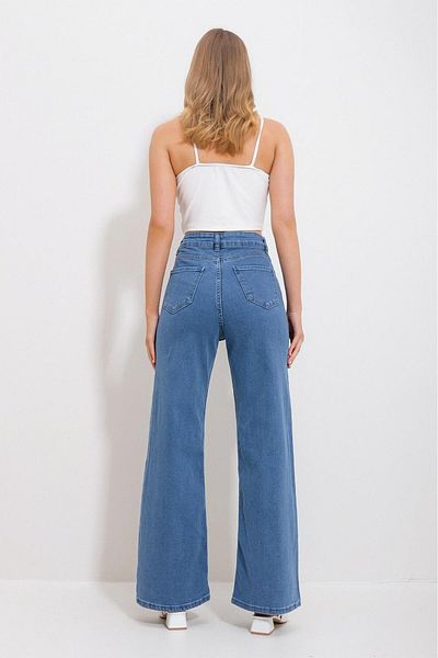 geenz manifacture Pantaloni de jeans cu talie super înaltă din Lycra albastru mediu din anii '90 Ragazza Palazzo