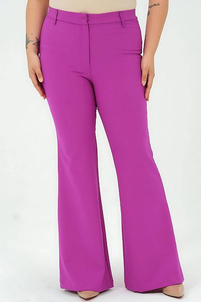 Hanezza Croială elegantă și confortabilă - Pantaloni de damă cu picior spaniol negru și magenta de mărime mare