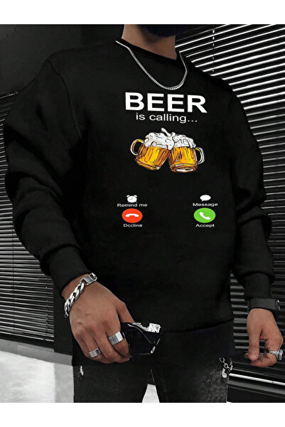 Marco Fresco Hanorac negru imprimat unisex Beer Is Calling