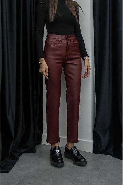 Havoş Claret Red Waxy Fit Mom Jean