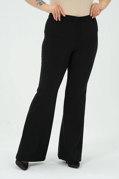 Hanezza Croială elegantă și confortabilă - Pantaloni de damă cu picior spaniol negru și magenta de mărime mare