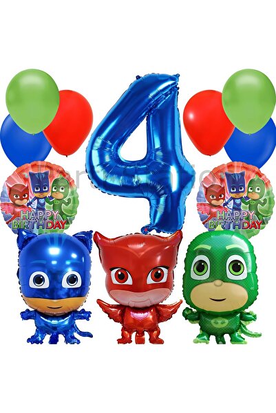 Parti Station Pijamaskeliler 4 Yaş Balon Seti Pjmasks Konsept Helyum Balon Set Pijamaskeli Doğum Günü Set