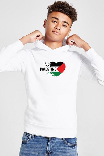 Tshirthane Детски суитшърт с качулка Heart Palestine Flag White 3ip