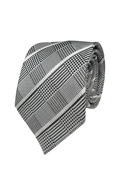 1001 Kravat Black Gray Plaid Patterned Silk Tie
