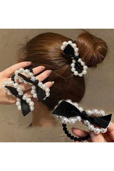 Accessories Vanilla Avenue 1 bucată Accesoriu de păr elegant pentru femei cu perle cu fundă neagră