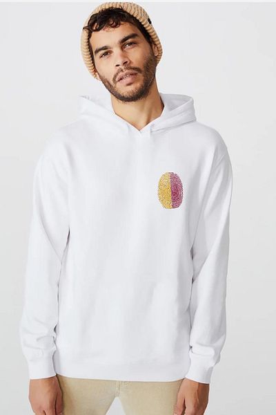 Tshirthane Κίτρινο Κόκκινο Δακτυλικό Αποτύπωμα Λευκό Ανδρικό φούτερ με κουκούλα 3 ιπποδρομιών