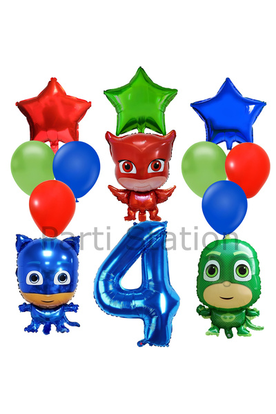 Parti Station Pijamaskeliler 4 Yaş Balon Seti Pjmasks Kedi Çocuk Baykuş Kız K...