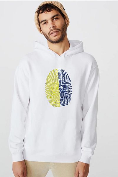 Tshirthane Κίτρινο Navy Blue Fingerprint Λευκό ανδρικό φούτερ με κουκούλα 3 ιπποδρομιών
